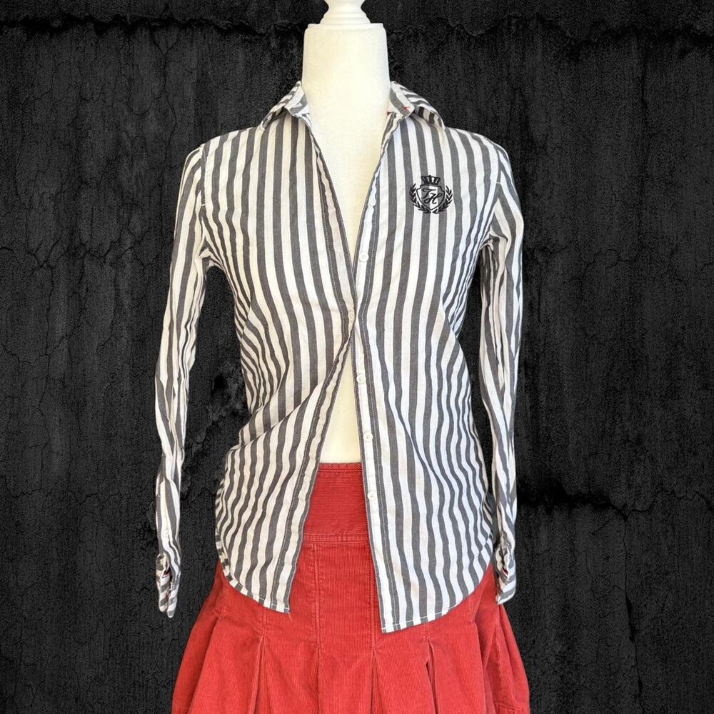 Tommy Hilfiger black and white striped button-up
